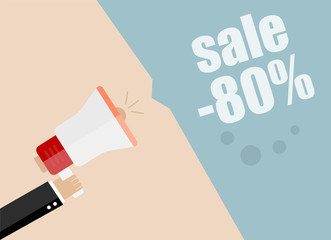Sale. Businessman hand holding a megaphone, News and speech bubble, vector