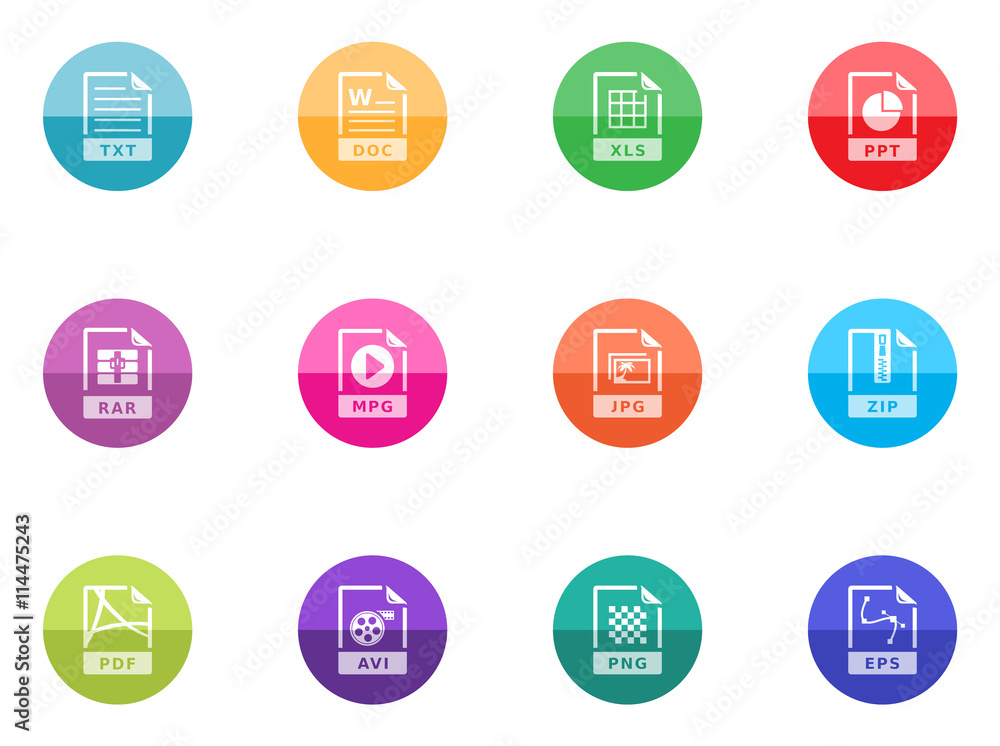 Fototapete file format icon series in color circles.