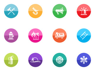 Fire fighter icons in color circles.