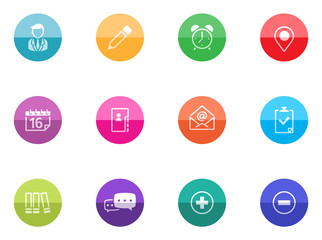 Group collaboration icon series in color circles.