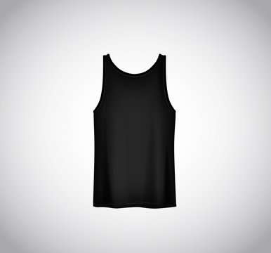 Men Black Tank Top Isolated. Realistic Mockup. Short Sleeve T-sh