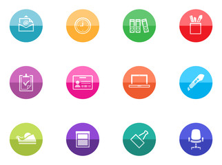 Office icon series in color circles.