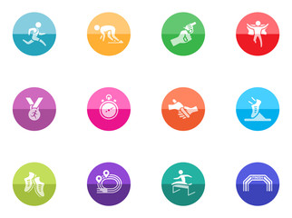 Fototapeta premium Run competition icon series in color circles.