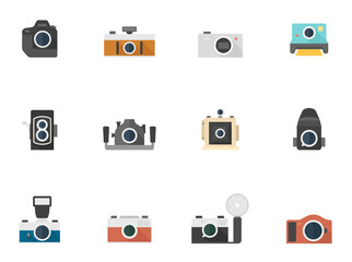 Camera icons in flat color style.