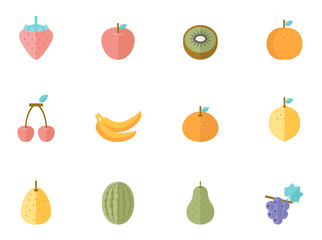 Fresh fruit icons in flat color style.