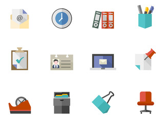 Office icon series in flat color style.