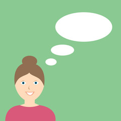 Simple vector woman with think/speak bubble over her head.