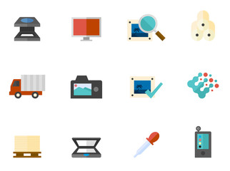 Printing & graphic design icon series in flat color style.