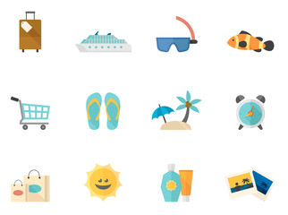 Travel icon set in flat colors style.