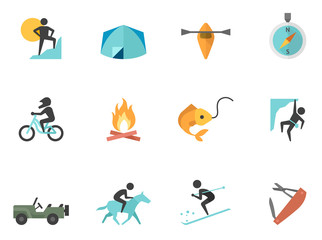 Fototapeta premium Outdoor icons in flat colors style.