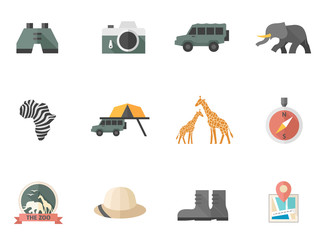 Safari icons in flat color style. © puruan