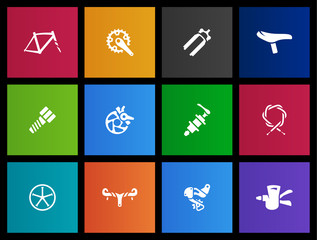 Bicycle part icons series in Metro style.