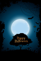 Halloween Background with Graveyard and Tree