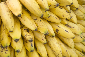 Bunch of ripened bananas at grocery store