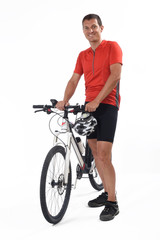 Fototapeta na wymiar Portrait of a cyclist with mountain bike