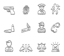 Crime icons in sketch.