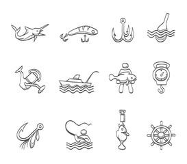 Fishing icons in sketch.