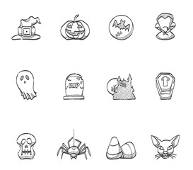 Naklejka premium Halloween icon series in sketch.