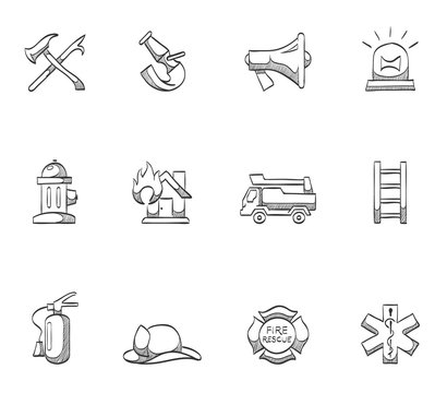 Fire fighter icons in sketch.