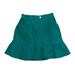 Dark teal corduroy skirt on white background