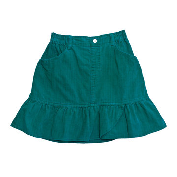 Dark Teal Corduroy Skirt On White Background