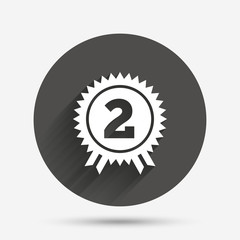 Second place award sign icon. Prize for winner.