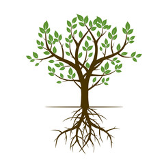 Tree and Roots. Vector Illustration.