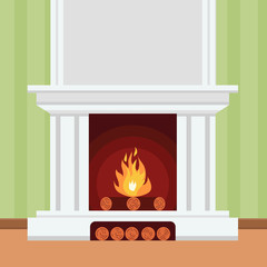 Fireplace in flat design style 
