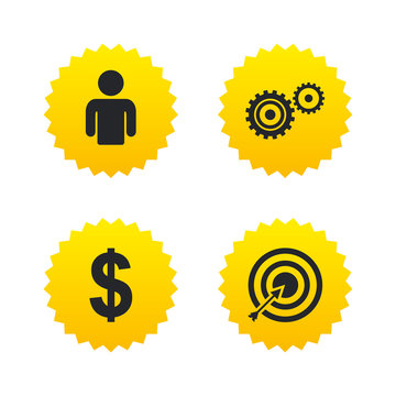 Business signs. Human and aim targer with arrow.