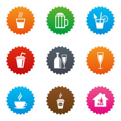 Cocktail, beer icons. Coffee and tea drinks.
