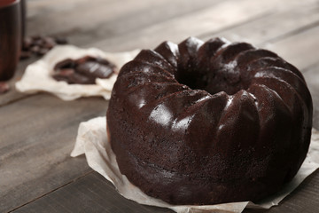 Chocolate muffin cake, on the table