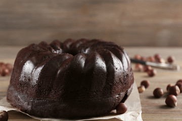 Chocolate muffin cake, on the table