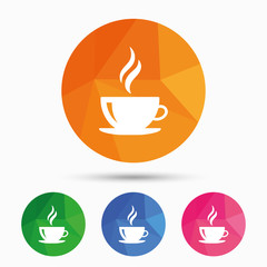Coffee cup sign icon. Hot coffee button.