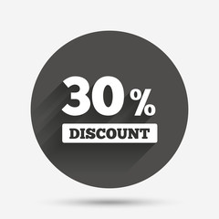 30 percent discount sign icon. Sale symbol.