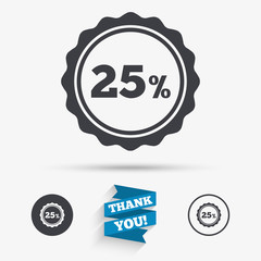 25 percent discount sign icon. Sale symbol.