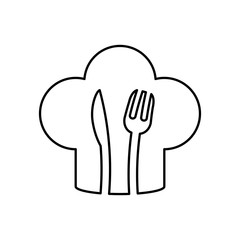 Organic and Healthy food concept represented by Chefs hat and cutlery icon. isolated and flat illustration 