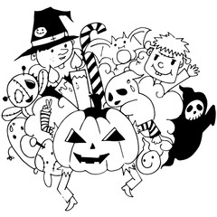 Halloween doodle art on white backgrounds