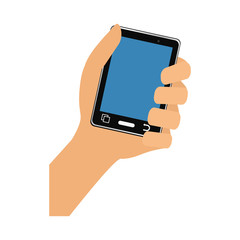 Gadget and technology concept represented by hand holding smartphone icon. isolated and flat illustration 