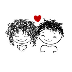 Couple in love together, valentine sketch for your design