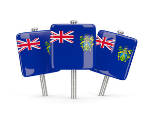 Flag of pitcairn islands, three square pins