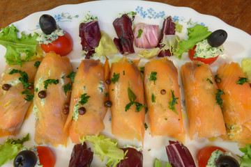 Smocked salmon rolls