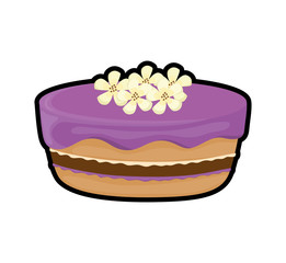 Dessert and celebration concept represented by sweet cake with flowers icon. isolated and flat illustration 