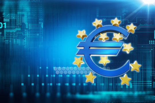 3d rendering of euro and european union sign on technology backg