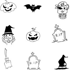Element bat pumpkins broom Halloween doodle