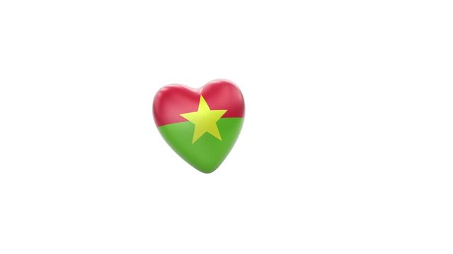 Flying heart with flag of Burkina Faso. Looping. Alpha channel included. You can use this footage for shifting of broadcasting. Duration of every part is 4s ( 120 frames ).