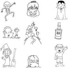 Halloween flat doodle on white backgrounds