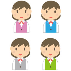事務の女性　4つの色のユニフォーム
