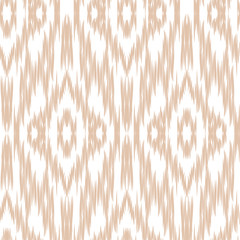 Seamless pattern Tribal Art Ikat Ogee in traditional classic beige and white colors. Boho style.