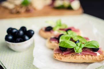 Delicious bruschetta with prosciutto
