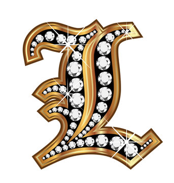 L gold and diamond bling old vintage letter